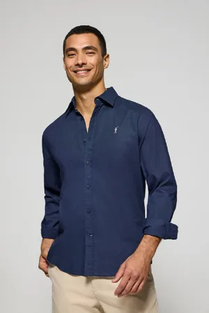 Polo Club® Camicia Blu Marino Regular In Lino-Cotone Con Ricamo Rigby Go