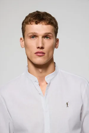 Polo Club® Camicia Bianca Con Colletto Alla Coreana In Lino-Cotone Con Ricamo Rigby Go