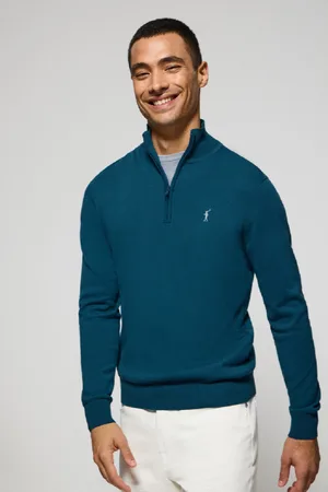 Polo Club® Maglione Blu Verdoso In Filo Con Cerniera E Logo Ricamato Rigby Go