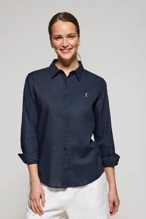 Polo Club® Camicia Blu Marino In Lino E Cotone Regular Fit Con Ricamo Rigby Go