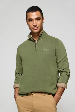Polo Club® Maglione Verde Chiaro Con Mezza Cerniera E Tintura In Capo Con Logo Ricamato