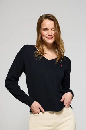 Polo Club® Maglione Blu Marino In Filo Con Scollo A V E Logo Ricamato Rigby Go