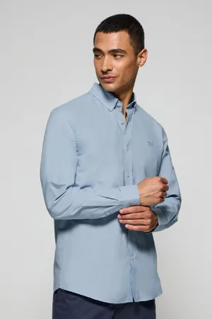 Polo Club® Camicia A Tinta Unita Oxford Celeste Con Logo Ricamato