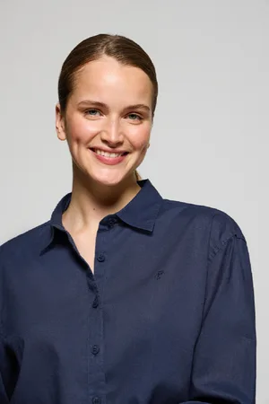 Polo Club® Camicia Blu Marino Loose Fit In Lino E Cotone Con Ricamo Monogramma