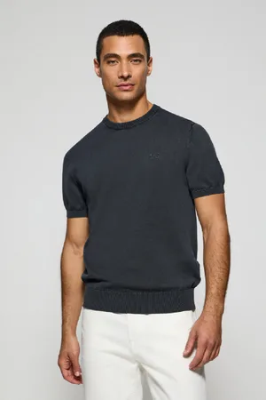 Polo Club® Maglione Blu Marino A Maniche Corte E Tintura In Capo Con Logo Ricamato