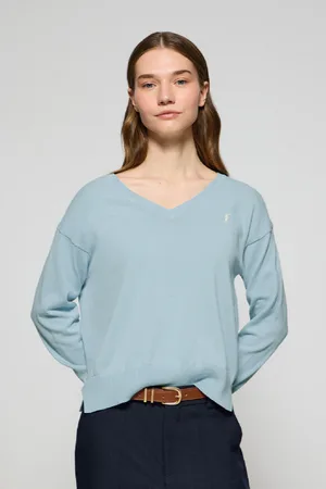 Polo Club® Maglione Blu Chiaro In Filo Con Scollo A V E Logo Ricamato Rigby Go