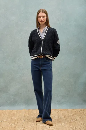 Polo Club® Cardigan Corto Blu Marino A Trecce Abbottonato E Con Toppa Nautica