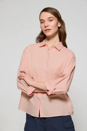 Polo Club® Camicia Salmone Loose Fit In Lino E Cotone Con Ricamo Monogramma