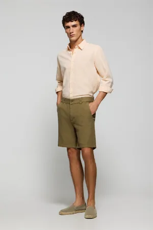 Polo Club® Pantaloncini Bali In Lino E Cotone Verde Cachi Con Dettagli Ricamati