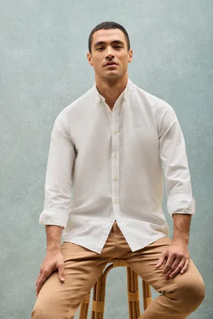 Polo Club® Camicia A Tinta Unita Oxford Bianca Con Logo Ricamato