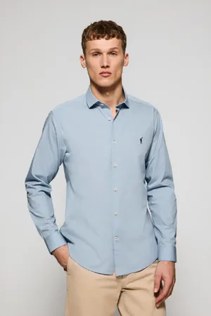 Polo Club® Camicia Slim In Popeline Celeste Con Logo Rigby Go Ricamato