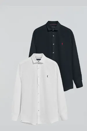 Polo Club® Pack Di Due Camicie Slim In Bianco E Blu Marino Con Logo Rigby Go