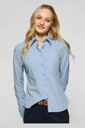 Polo Club® Camicia Celeste In Popeline Tinta In Capo Con Logo Ricamato