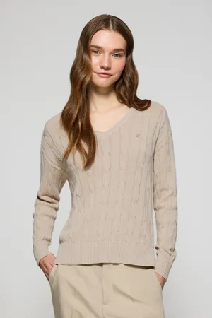 Polo Club® Maglione A Trecce Con Scollo A V E Monogramma Ricamato