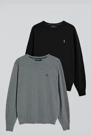 Polo Club® Pack Di Due Maglioni Nero E Grigio Vigorè In Filo A Girocollo E Ricamo Rigby Go
