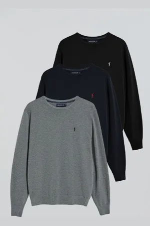 Polo Club® Pack Di Tre Maglioni In Blu Marino, Nero E Grigio Vigorè In Filo A Girocollo E Ricamo Rigby Go