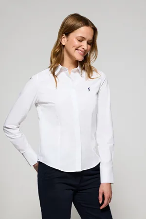 Polo Club® Camicia Slim In Popeline Bianca Con Logo Rigby Go Ricamato