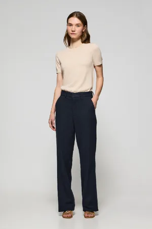 Polo Club® Pantaloni Tamara In Lino E Cotone Blu Marino Con Dettagli Ricamati