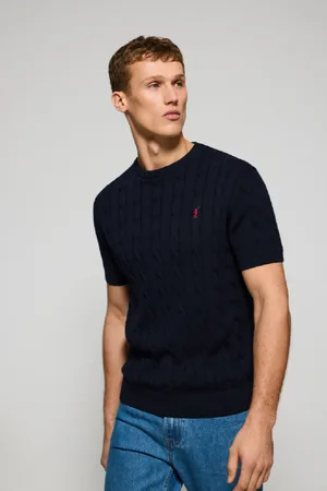 Polo Club® Maglione Blu Marino Intrecciato A Maniche Corte Con Logo Ricamato