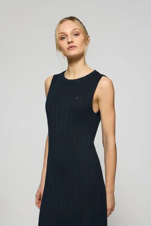 Polo Club® Vestito Lungo Blu Marino A Coste Con Monogramma Ricamato