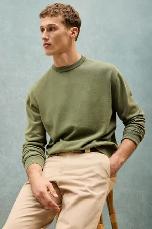 Polo Club® Maglione A Girocollo Verde Chiaro Tinto In Capo Con Logo Ricamato