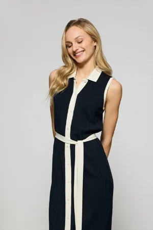 Polo Club® Vestito Blu Marino A Coste Senza Maniche Con Bottone Madreperlato