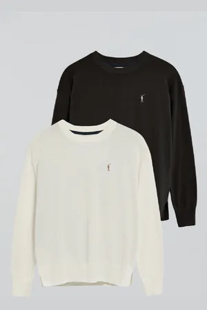 Polo Club® Pack Di Due Maglioni Nero E Beige In Filo A Girocollo E Ricamo Rigby Go