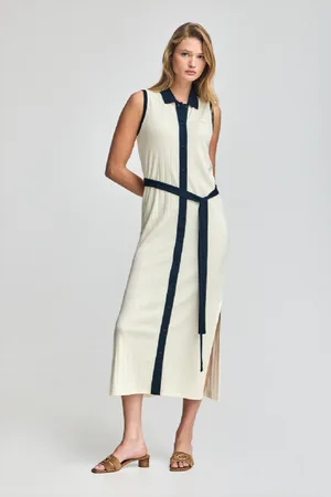 Polo Club® Vestito Color Nude A Coste Smanicato Con Bottone Madreperlato