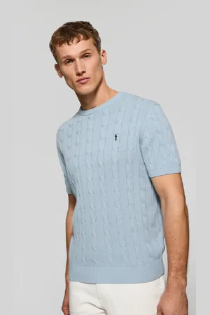 Polo Club® Maglione Blu Chiaro Intrecciato A Maniche Corte Con Logo Ricamato
