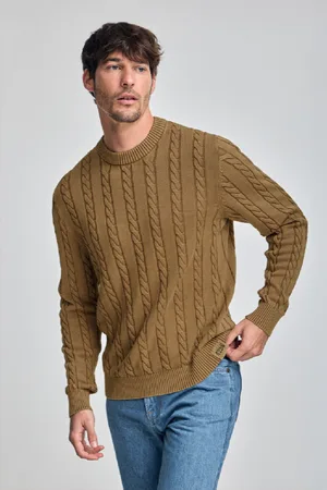 Polo Club® Maglione Cammello Asfalto Intrecciato E Tintura In Capo Con Logo Ricamato
