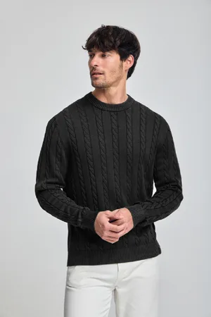 Polo Club® Maglione Grigio Intrecciato E Tintura In Capo Con Logo Ricamato
