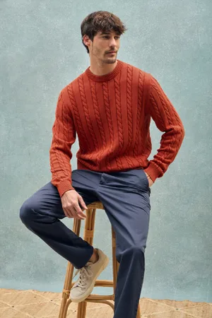 Polo Club® Maglione Rossiccio Asfalto Intrecciato E Tintura In Capo Con Logo Ricamato