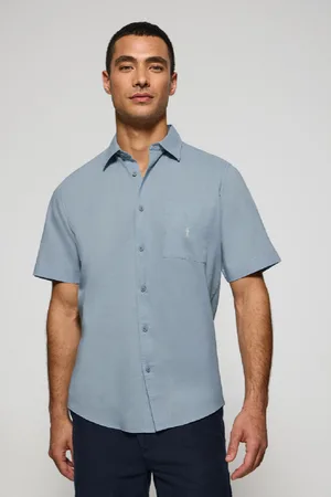 Polo Club® Camicia Celeste A Maniche Corte In Lino-Cotone Con Ricamo Rigby Go