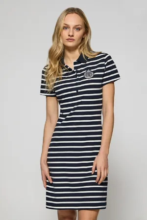 Polo Club® Vestito Blu Marino A Righe E Collo A Polo Con Toppa Nautica