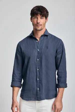 Polo Club® Camicia Blu Marino In Lino Tinta In Capo Con Ricamo Rigby Go