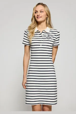 Polo Club® Vestito Ecrù A Righe E Collo A Polo Con Toppa Nautica