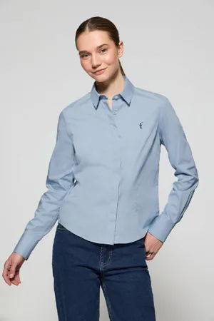Polo Club® Camicia Slim In Popeline Celeste Con Logo Rigby Go Ricamato