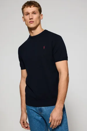 Polo Club® Maglione Blu Marino A Girocollo Con Maniche Corte E Logo Ricamato