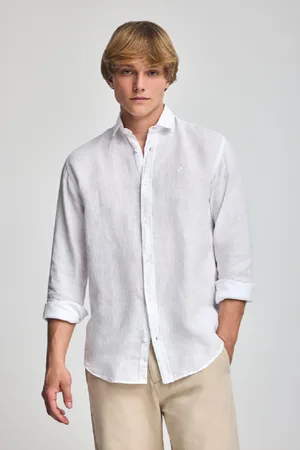 Polo Club® Camicia Bianca In Lino Tinta In Capo Con Monogramma Ricamato