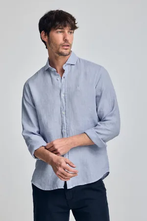 Polo Club® Camicia Blu In Lino Tinta In Capo Con Ricamo Rigby Go