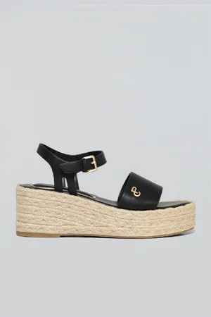 Polo Club® Sandali Con Zeppa Aurora In Iuta Neri Con Dettagli Metallici