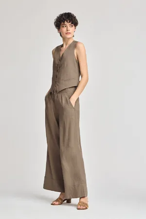 Polo Club® Pantaloni Deia Color Tortora In Cotone E Lino Con Particolari