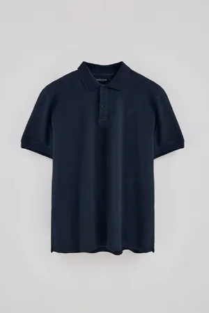 Polo Club® Polo Blu Marino In Cotone E Lino Con Due Bottoni E Monogramma Ricamato