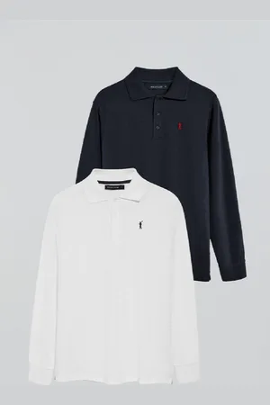 Polo Club® Pack Di Due Polo A Maniche Lunghe Blu Marino E Bianca Con Logo Rigby Go
