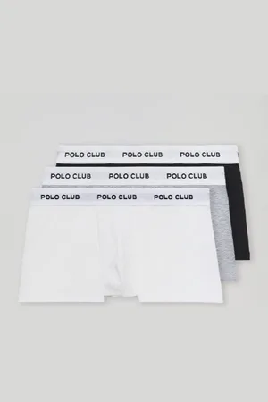 Polo Club® Pack Di Tre Boxer Neri, Grigi E Bianchi Con Logo