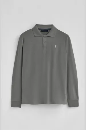 Polo Club® Polo Grigio A Maniche Lunghe Con Tre Bottoni Con Ricamo Rigby Best