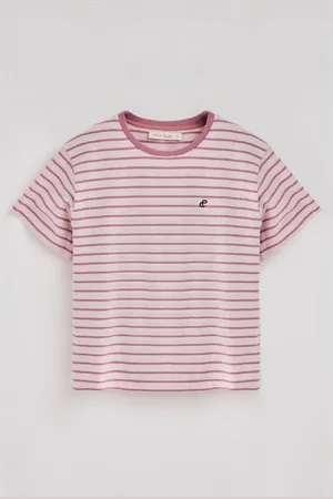Polo Club® Maglietta A Righe Rosa Cipria E Beige Con Monogramma Ricamato