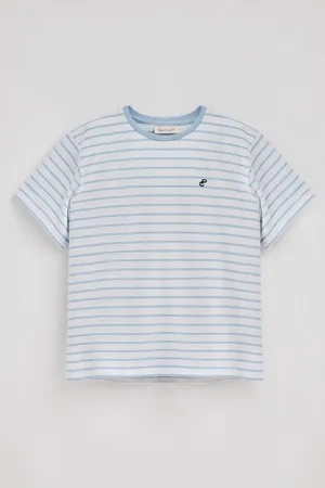 Polo Club® Maglietta A Righe Blu Chiaro E Beige Con Monogramma Ricamato