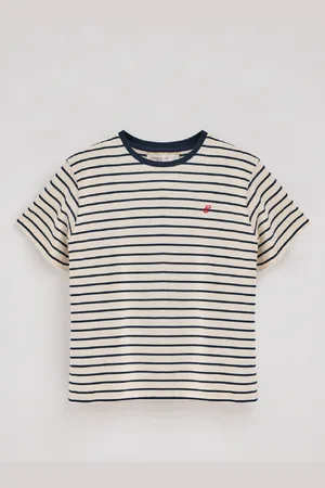 Polo Club® Maglietta A Righe Blu Marino E Beige Con Monogramma Ricamato