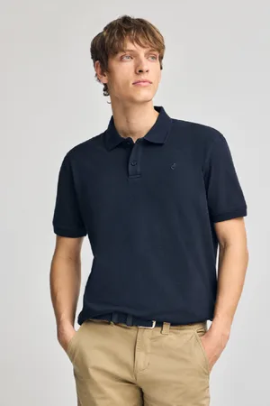 Polo Club® Polo Blu Marino In Cotone E Lino Con Due Bottoni E Monogramma Ricamato